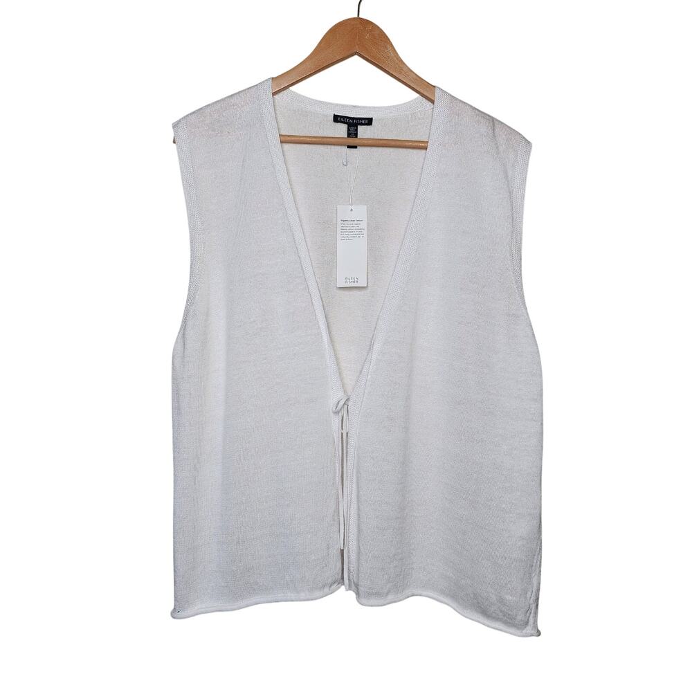 Eileen Fisher White Linen V Neck Sweater Vest Women's Size Large